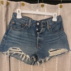 Levi's Blue Distressed Jean Shorts